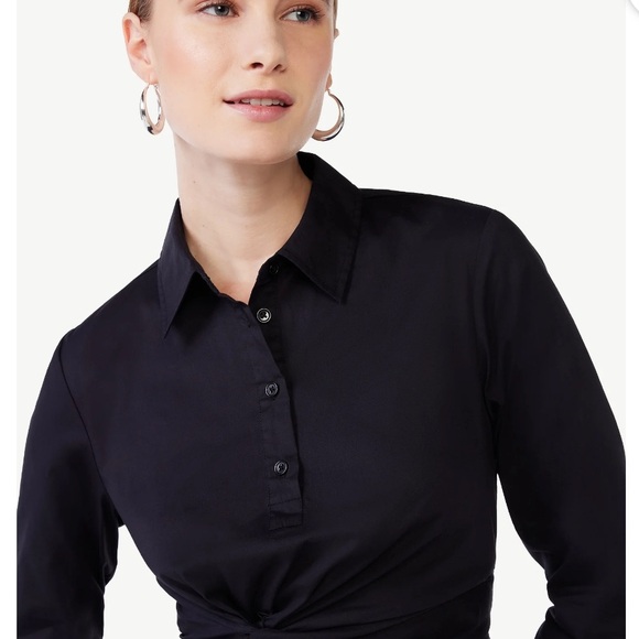 Poplin side knot midi long sleeve shirt dress - Picture 4 of 7